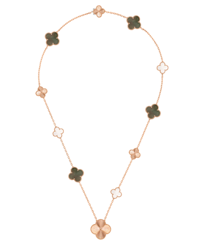 [Select]DETACHABLE CLOVER 15(11+4) FLOWER SILVER NECKLACE SET