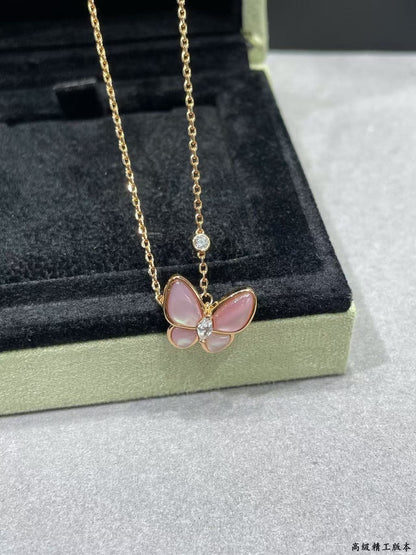 [Select]BUTTERFLY PINK MOTHER-OF-PEARL DIAMOND NECKLACE