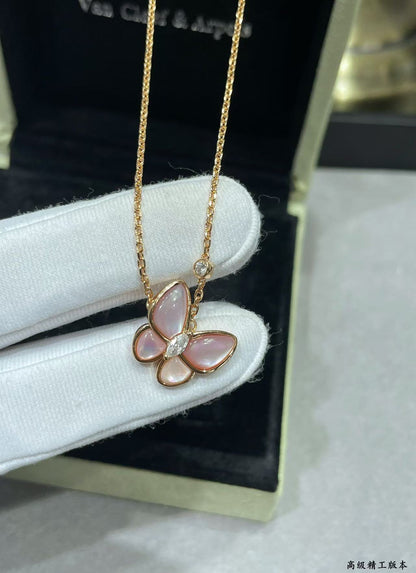 [Select]BUTTERFLY PINK MOTHER-OF-PEARL DIAMOND NECKLACE