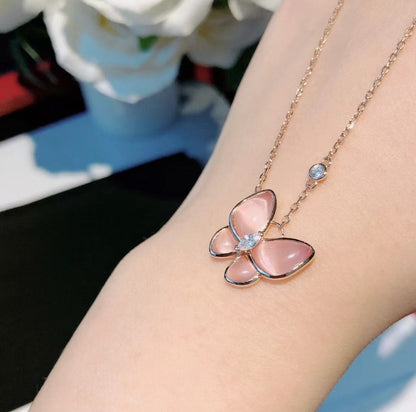 [Select]BUTTERFLY PINK MOTHER-OF-PEARL DIAMOND NECKLACE