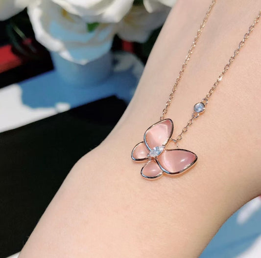 [Select]BUTTERFLY PINK MOTHER-OF-PEARL DIAMOND NECKLACE