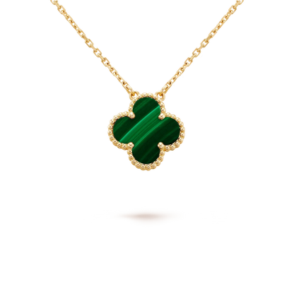 [Select]CLOVER 15MM MALACHITE SINGLE FLOWER  NECKLACE