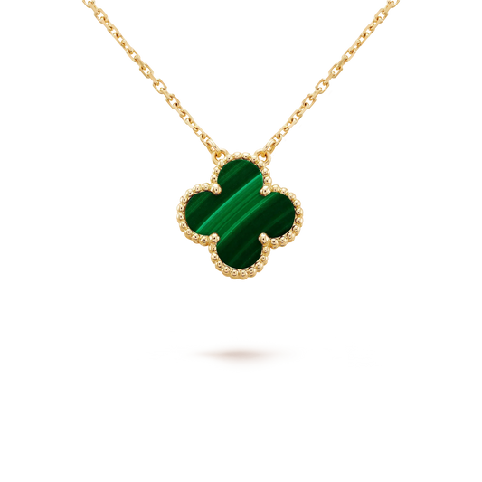 [Select]CLOVER 15MM MALACHITE SINGLE FLOWER  NECKLACE