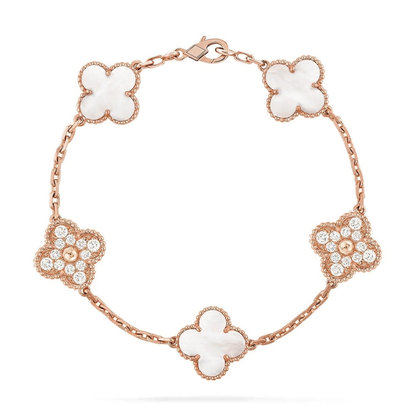 [Select]CLOVER WHITE PEARL MOP 5 MOTIF BRACELET COLLECTION
