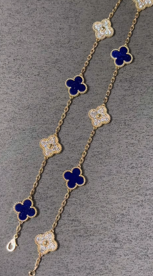 [Select]CLOVER 10 MOTIFS DIAMONDS SET IN LAPIS LAZULI