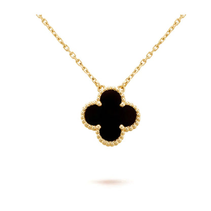 [Select]CLOVER 15MM BLACK ONYX SINGLE FLOWER NECKLACE