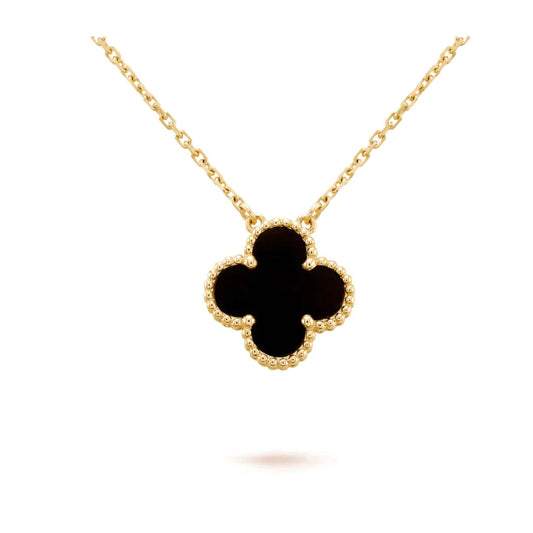[Select]CLOVER 15MM BLACK ONYX SINGLE FLOWER NECKLACE
