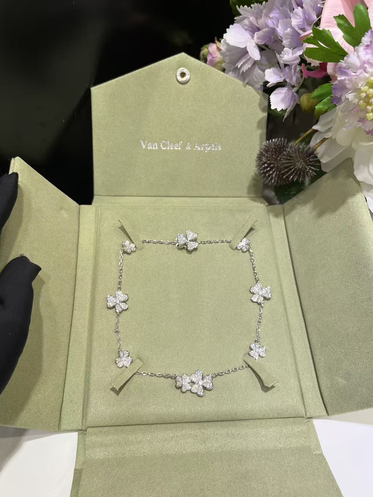 [Select Jewelry]CLOVER 10 MOTIFS  FULL DIAMOND NECKLACE