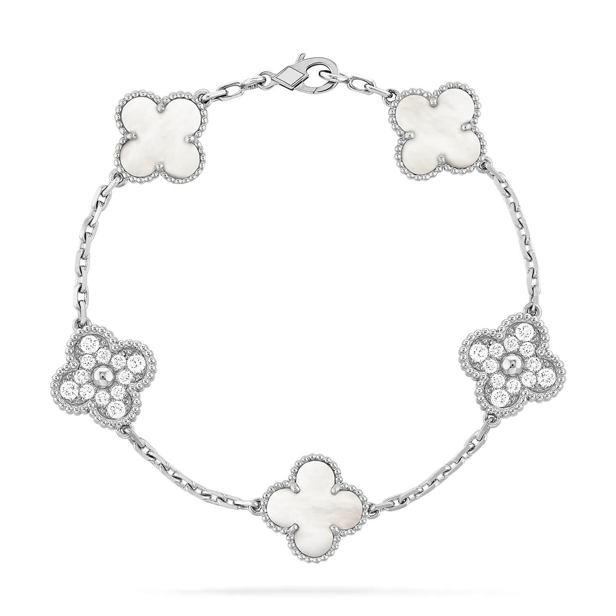 [Select]CLOVER WHITE PEARL MOP 5 MOTIF BRACELET COLLECTION