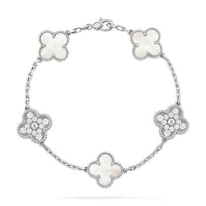 [Select]CLOVER WHITE PEARL MOP 5 MOTIF BRACELET COLLECTION