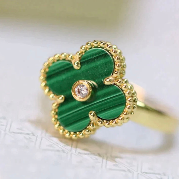 [Select]CLOVER MALACHITE RING GOLD DIAMOND