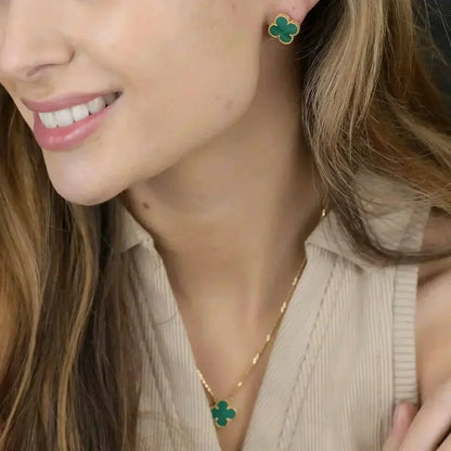 [Select]CLOVER MINI 9.5MM MALACHITE  EARRINGS