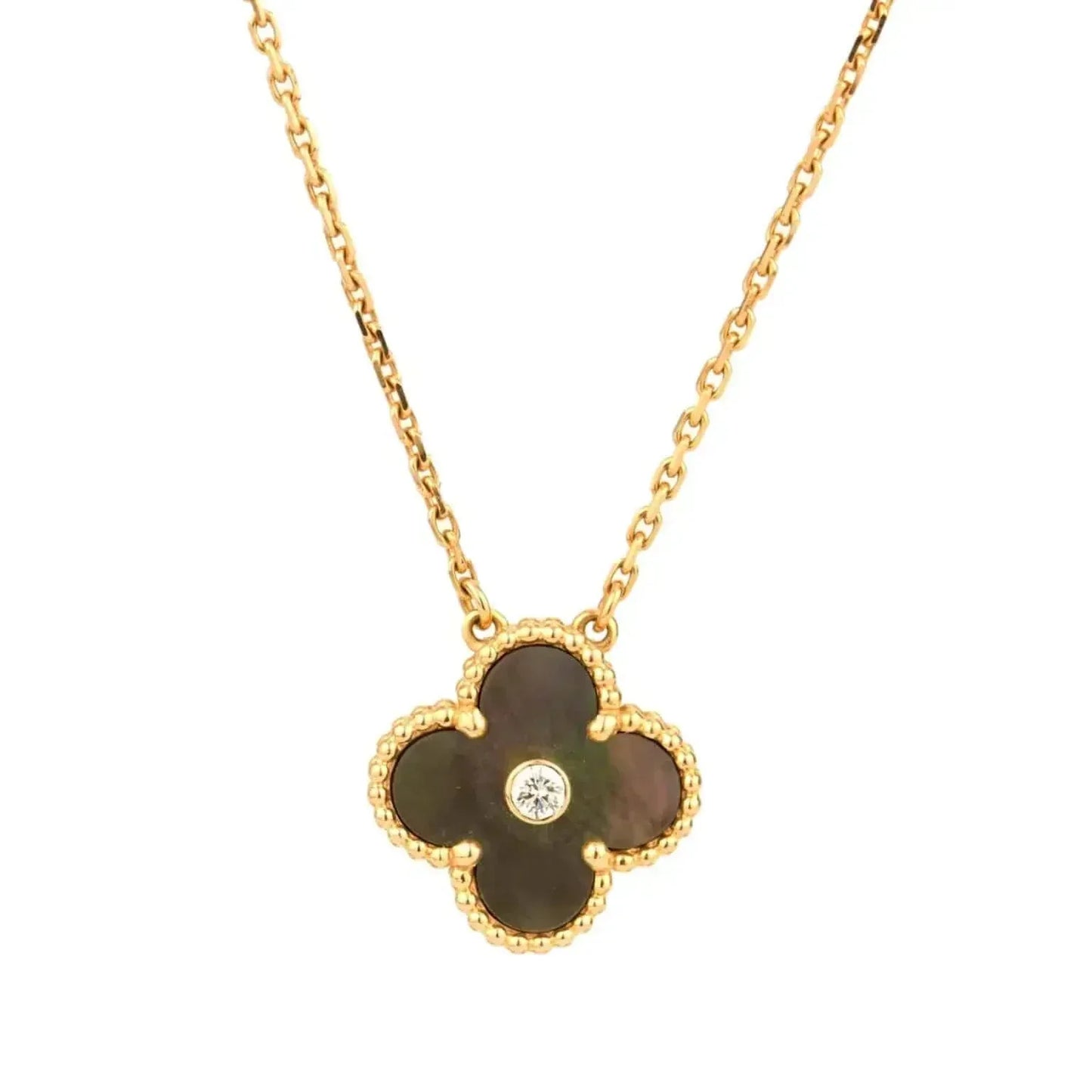 [Select]CLOVER 15MM DIAMOND AND MOTHER-OF-GREY NECKLACE