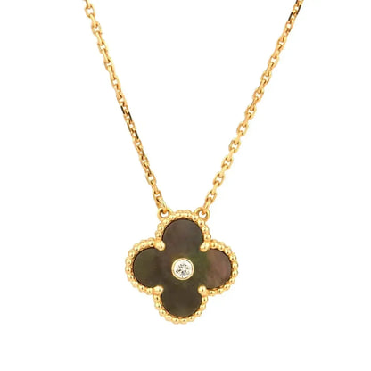 [Select]CLOVER 15MM DIAMOND AND MOTHER-OF-GREY NECKLACE