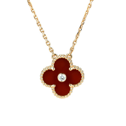[Select]CLOVER 15MM DIAMOND CARNELIAN NECKLACE