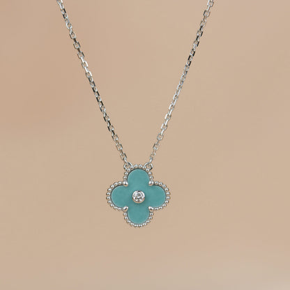 [Select]CLOVER 15MM DIAMOND SVRES PORCELAIN  NECKLACE SILVER
