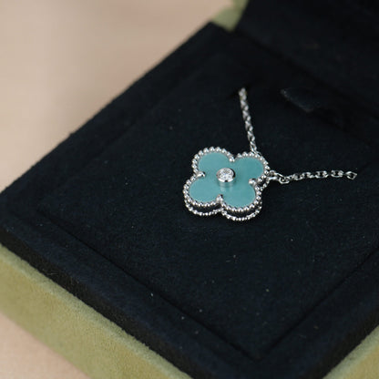 [Select]CLOVER 15MM DIAMOND SVRES PORCELAIN  NECKLACE SILVER