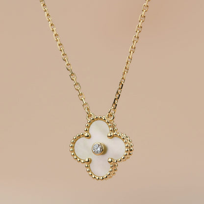 [Select]CLOVER 15MM DIAMOND GOLD MOTHER OF PEARL NECKLACE