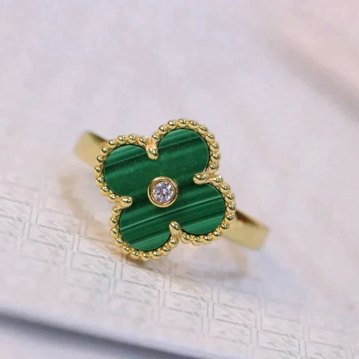 [Select]CLOVER MALACHITE RING GOLD DIAMOND