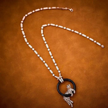 [Select jewelrys]NEW BLACK CIRCLE PANTHER FULL DIAMOND NECKLACE