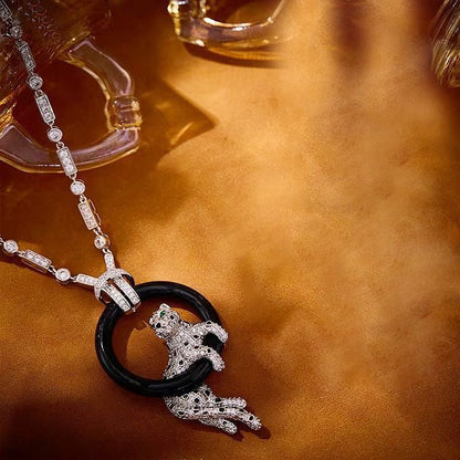 [Select jewelrys]NEW BLACK CIRCLE PANTHER FULL DIAMOND NECKLACE