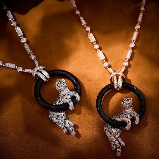 [Select jewelrys]NEW BLACK CIRCLE PANTHER FULL DIAMOND NECKLACE