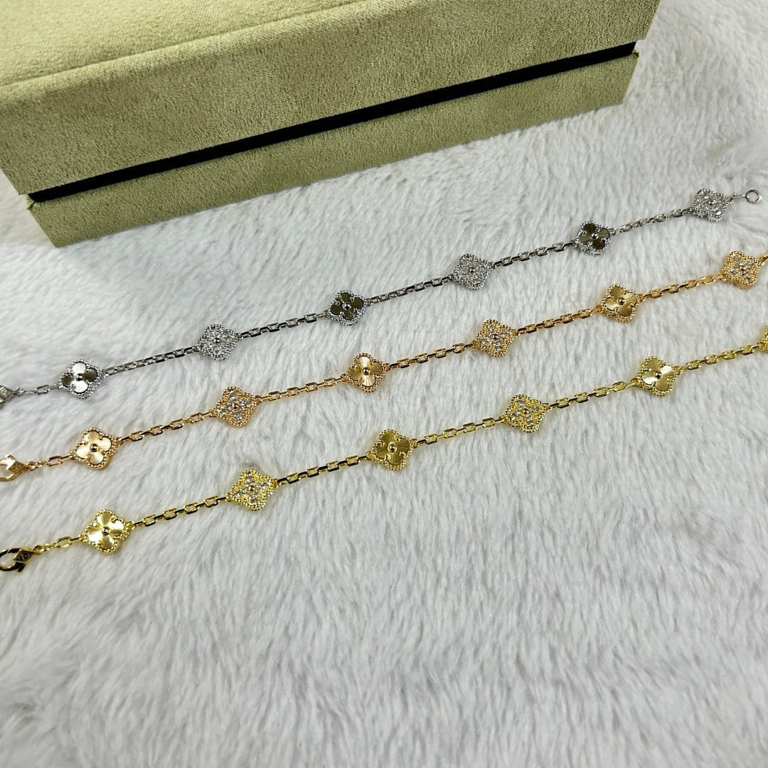 [Select]CLOVER 6 MOTIF DIAMOND LASER BRACELET-w