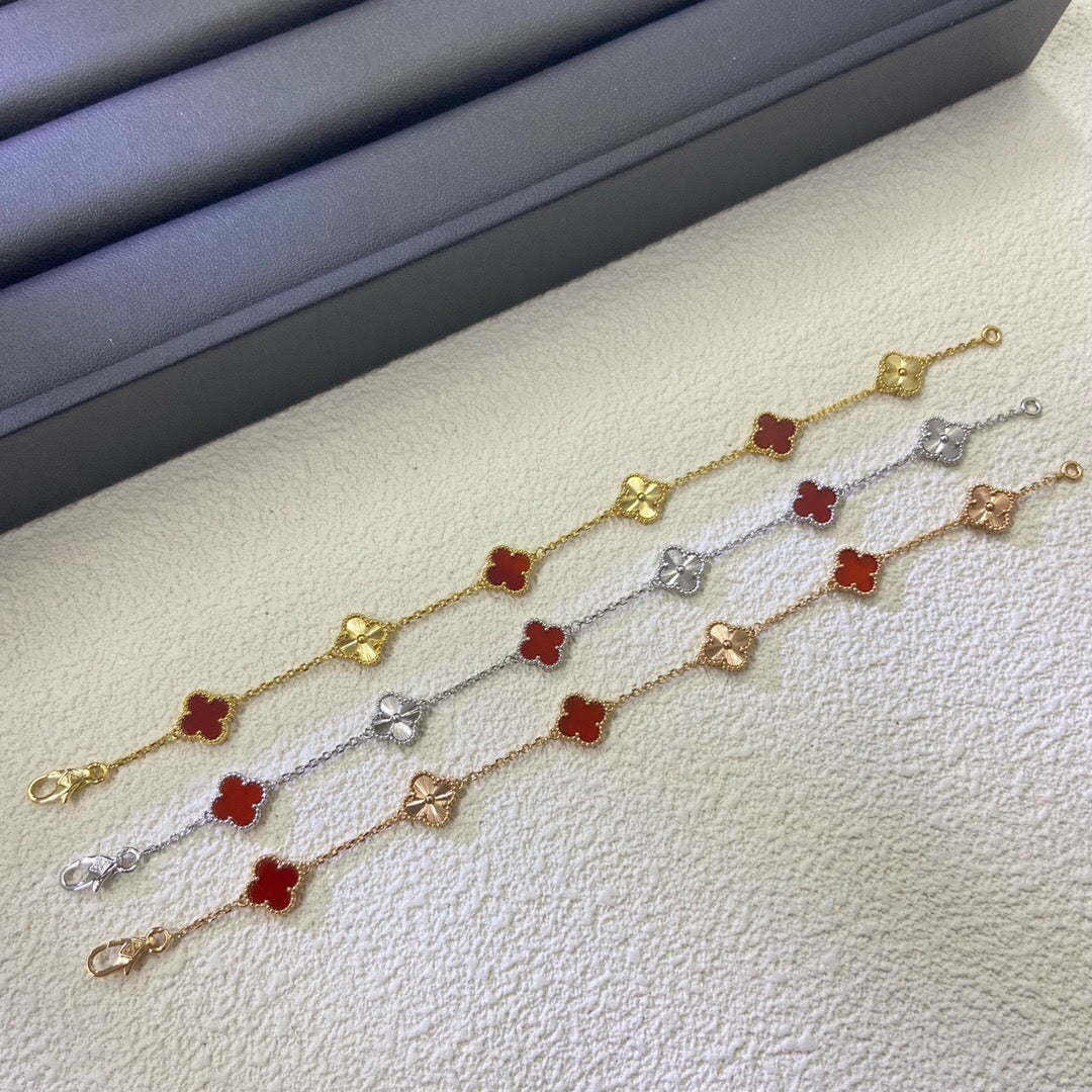 [Select]CLOVER 6 MOTIF RED AGATE LASER BRACELET-w
