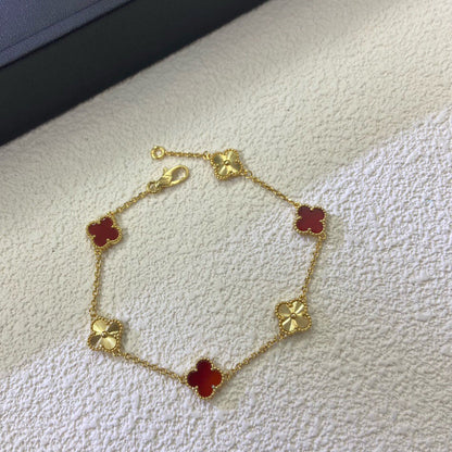 [Select]CLOVER 6 MOTIF RED AGATE LASER BRACELET-w