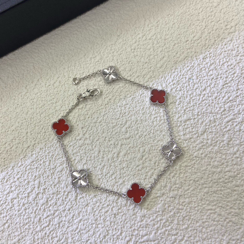 [Select]CLOVER 6 MOTIF RED AGATE LASER BRACELET-w