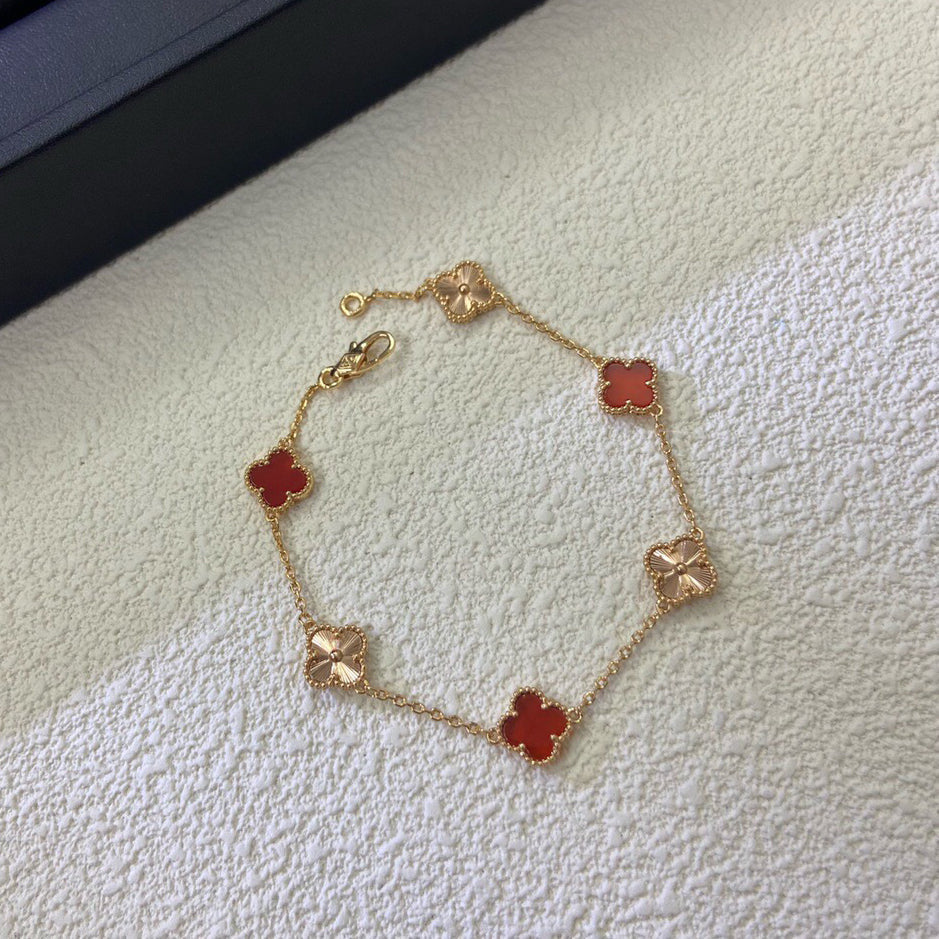 [Select]CLOVER 6 MOTIF RED AGATE LASER BRACELET-w