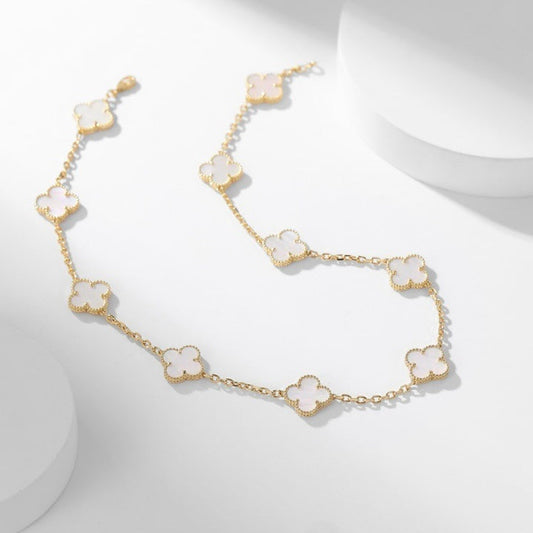 [Select]CLOVER 10 MOTIFS WHITE MOTHER OF PEARL NECKLACE