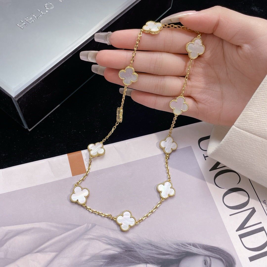 [Select]CLOVER 10 MOTIFS WHITE MOTHER OF PEARL NECKLACE