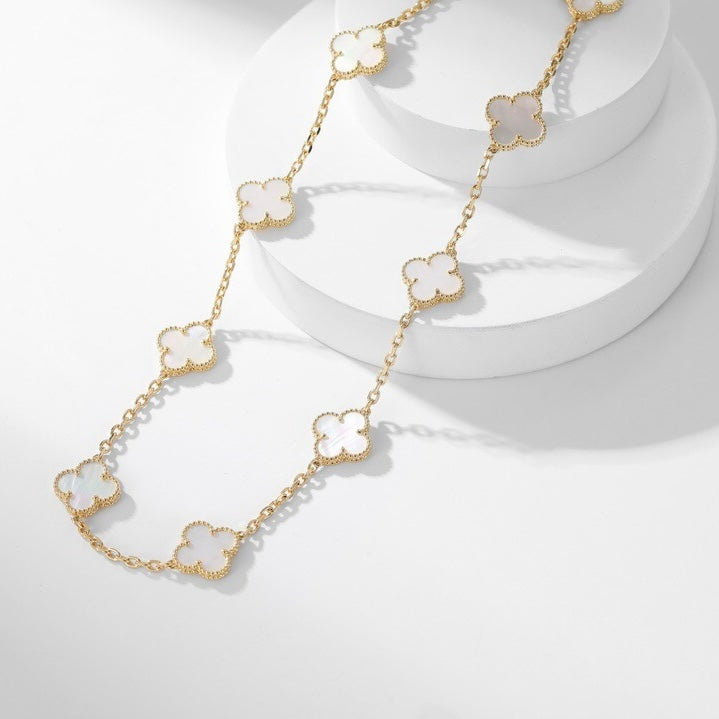 [Select]CLOVER 10 MOTIFS WHITE MOTHER OF PEARL NECKLACE