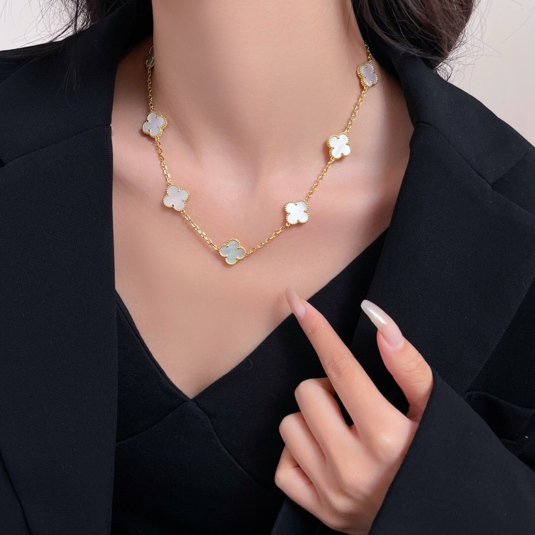 [Select]CLOVER 10 MOTIFS WHITE MOTHER OF PEARL NECKLACE
