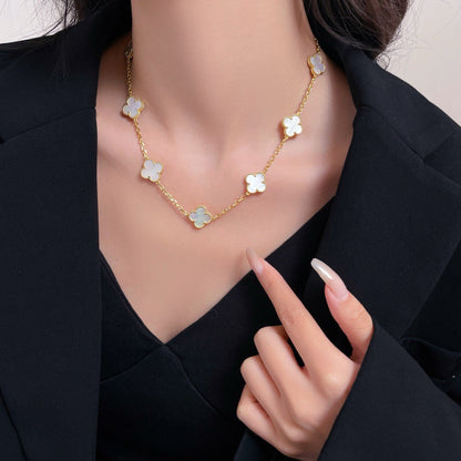 [Select]CLOVER 10 MOTIFS WHITE MOTHER OF PEARL NECKLACE