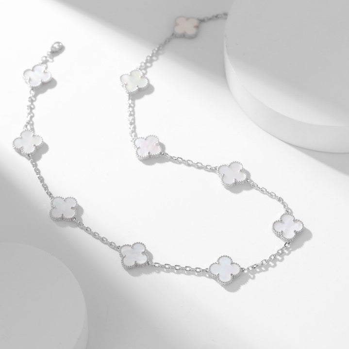 [Select]CLOVER 10 MOTIFS WHITE MOTHER OF PEARL NECKLACE