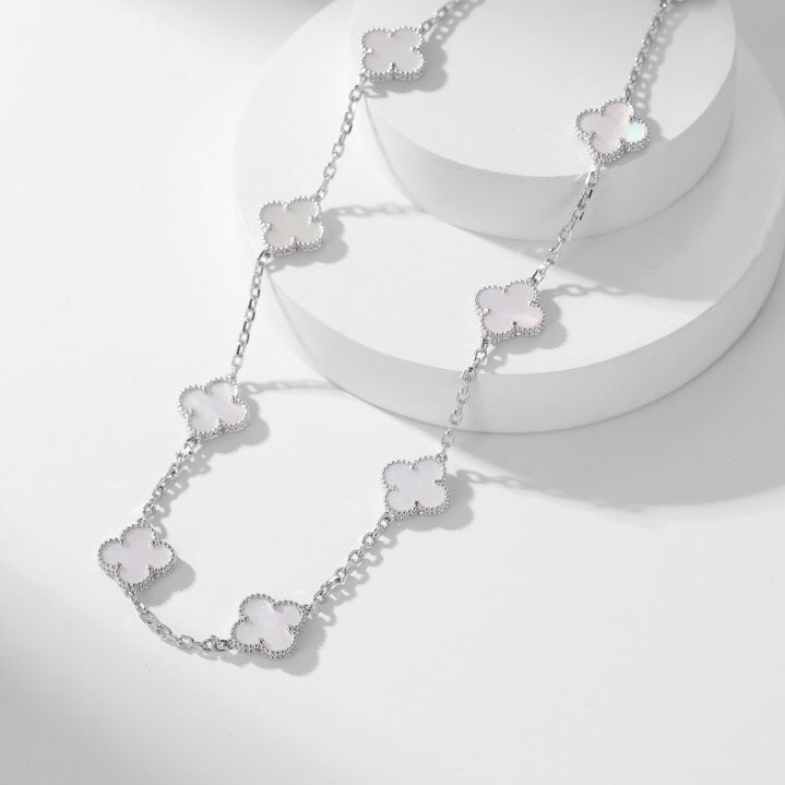 [Select]CLOVER 10 MOTIFS WHITE MOTHER OF PEARL NECKLACE