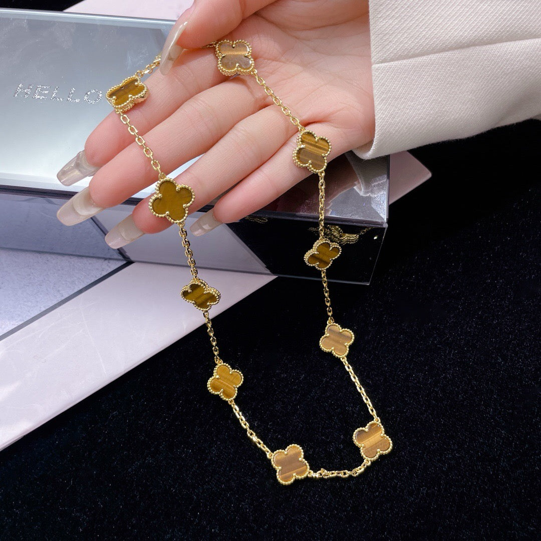 [Select]CLOVER 10 MOTIFS TIGER EYE NECKLACE