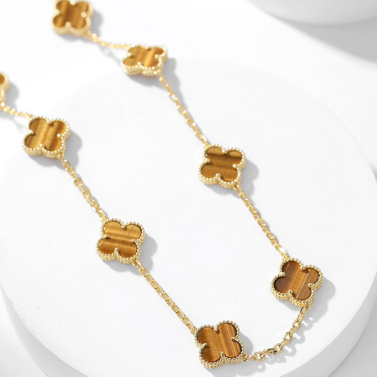 [Select]CLOVER 10 MOTIFS TIGER EYE NECKLACE