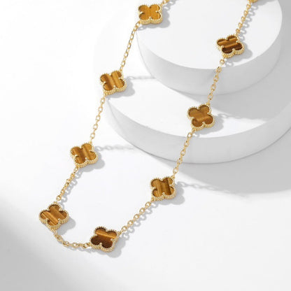 [Select]CLOVER 10 MOTIFS TIGER EYE NECKLACE