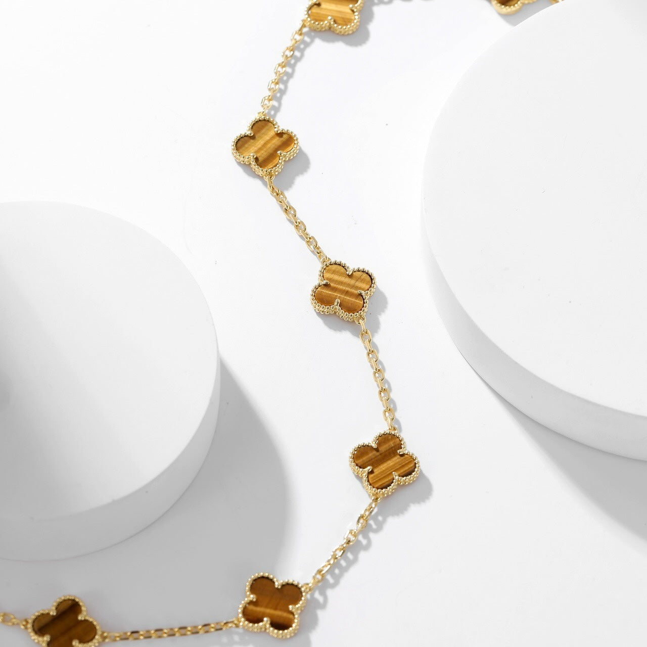 [Select]CLOVER 10 MOTIFS TIGER EYE NECKLACE