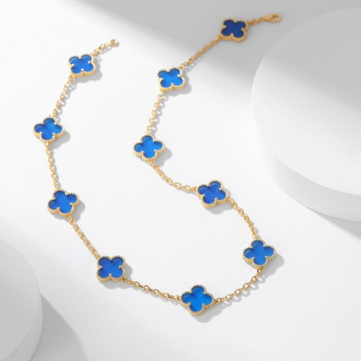 [Select]CLOVER 10 MOTIFS BLUE AGATE NECKLACE
