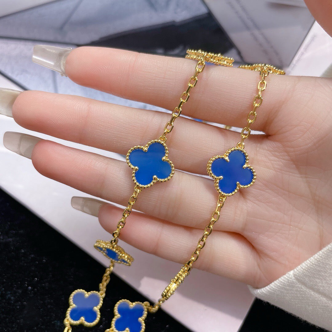 [Select]CLOVER 10 MOTIFS BLUE AGATE NECKLACE