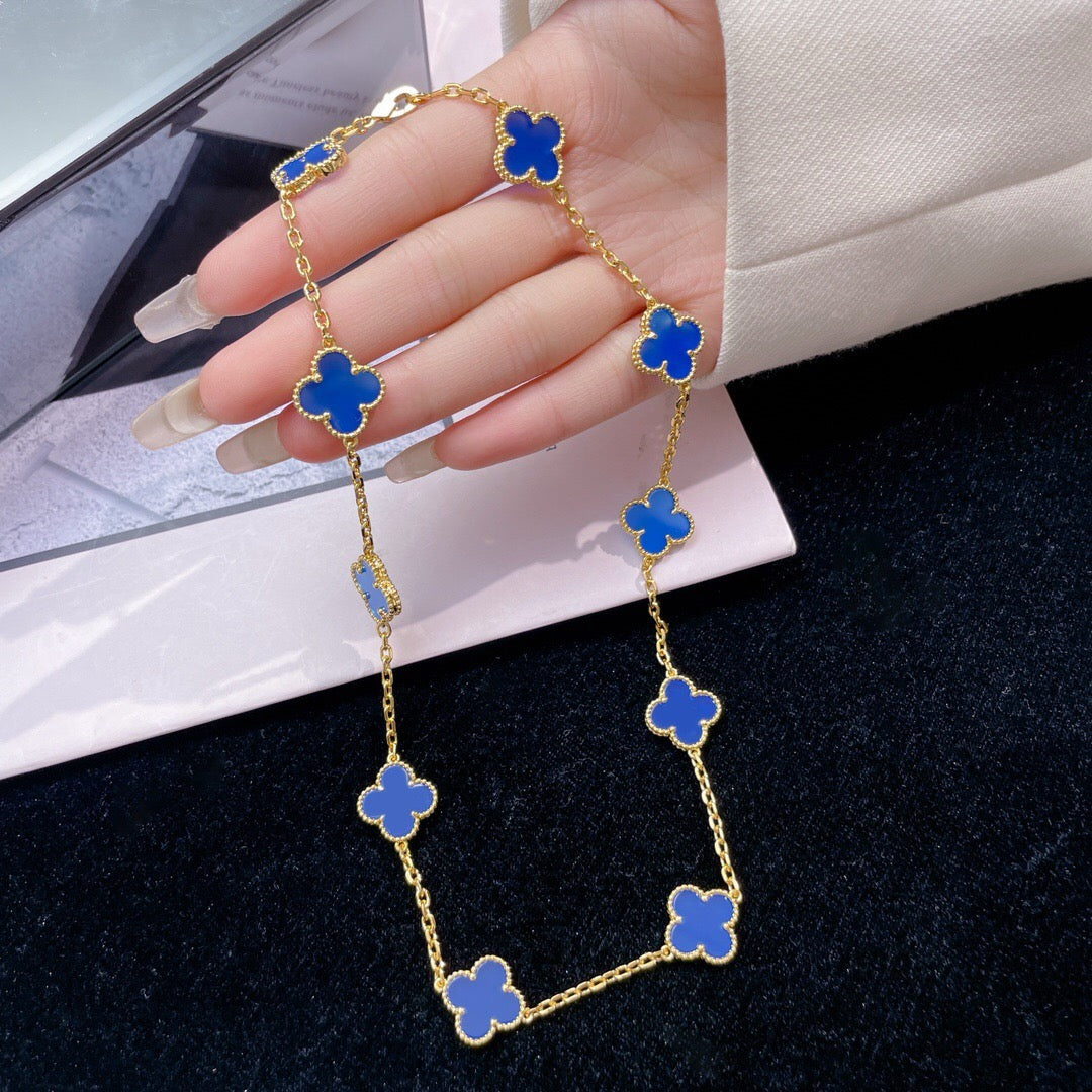 [Select]CLOVER 10 MOTIFS BLUE AGATE NECKLACE