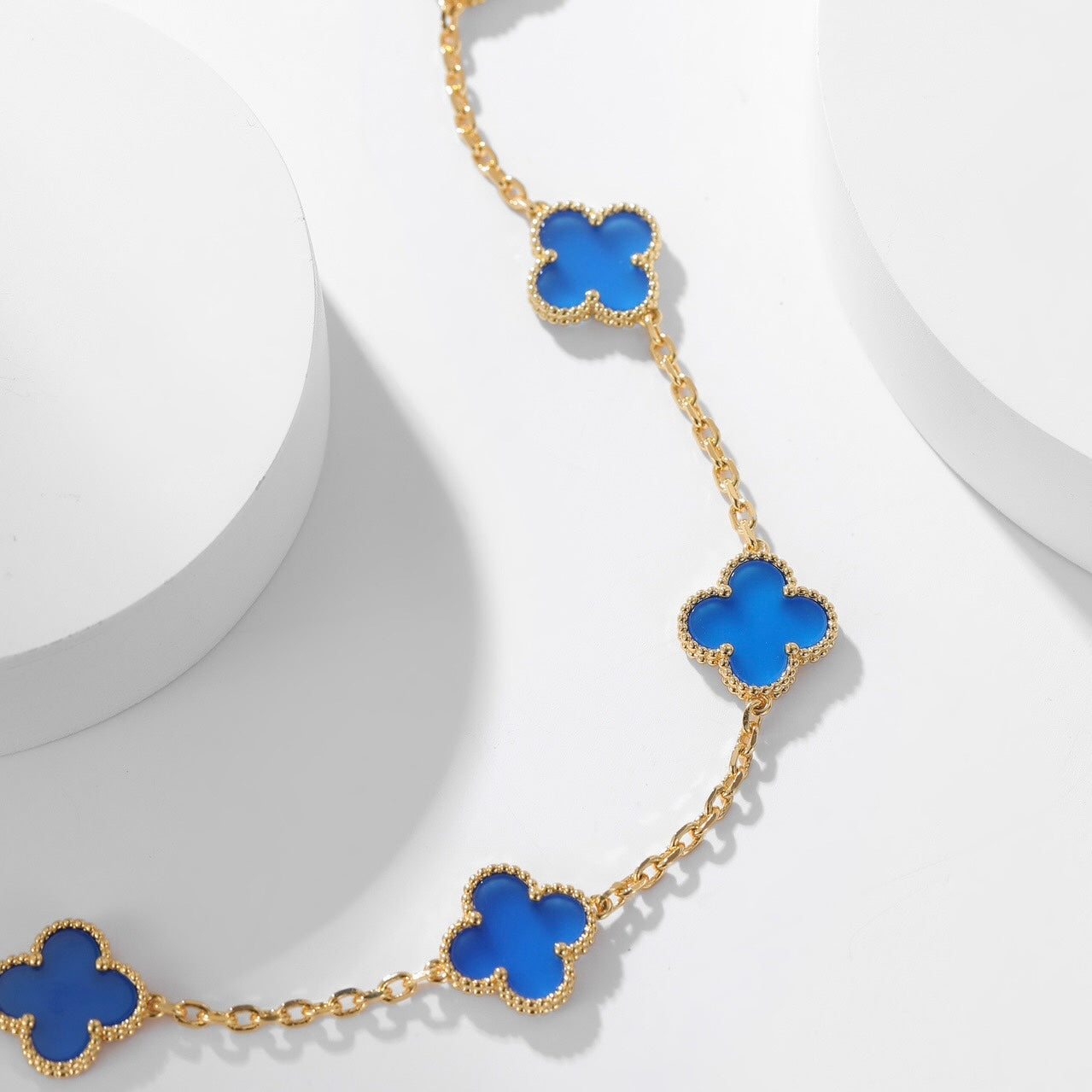 [Select]CLOVER 10 MOTIFS BLUE AGATE NECKLACE