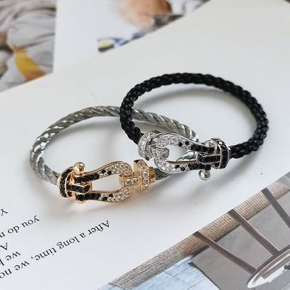 [Select]FORCE LARGE HORSESHOE BLACK WHITE DIAMOND BRACELET SILVER