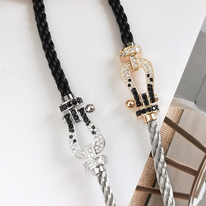 [Select]FORCE LARGE HORSESHOE BLACK WHITE DIAMOND BRACELET SILVER