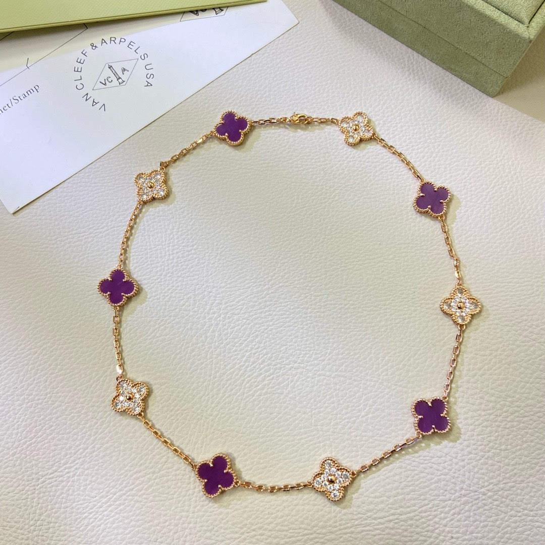 [Select Jewelry]CLOVER 10 MOTIFS  PURPLE VIOLET DIAMOND NECKLACE