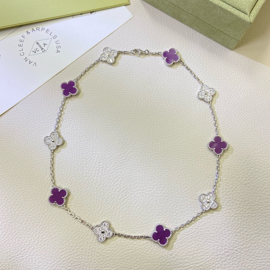 [Select Jewelry]CLOVER 10 MOTIFS  PURPLE VIOLET DIAMOND NECKLACE